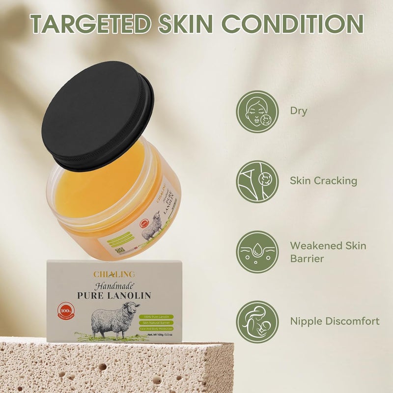 CHALING Handmade Lanolin - 100% Pure Natural Australian Lanolin Cream - Made in USA - USP Grade Moisturizer for Dry/Cracked Skin, Nipple Discomfort, Lip Hydration & Eczema | Unscented, Additive-Free(3.5 oz) - Image 2